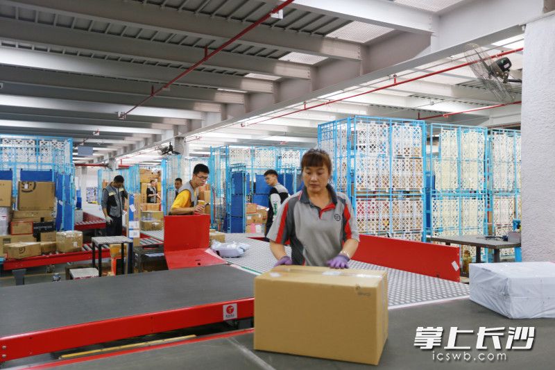 自动化分拣设备大大提高快递运转效率。照片均为长沙晚报全媒体记者 刘捷萍 摄