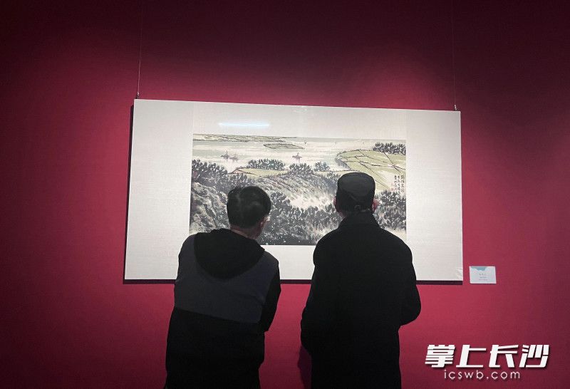 观众认真赏画。