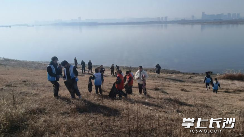 志愿者们在湘江河滩上捡拾各种垃圾。均为长沙晚报通讯员陈思缤供图
