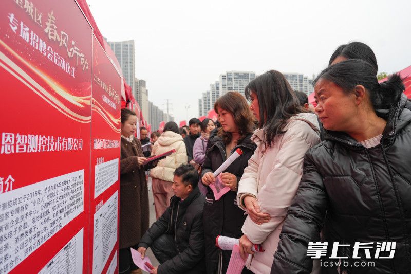 2月11日，望城区2025年“春风行动”专场招聘会在长沙龙湖月亮岛天街启动，现场人头攒动，求职者正在寻找自己心仪的工作。 均为长沙晚报全媒体记者邹麟摄