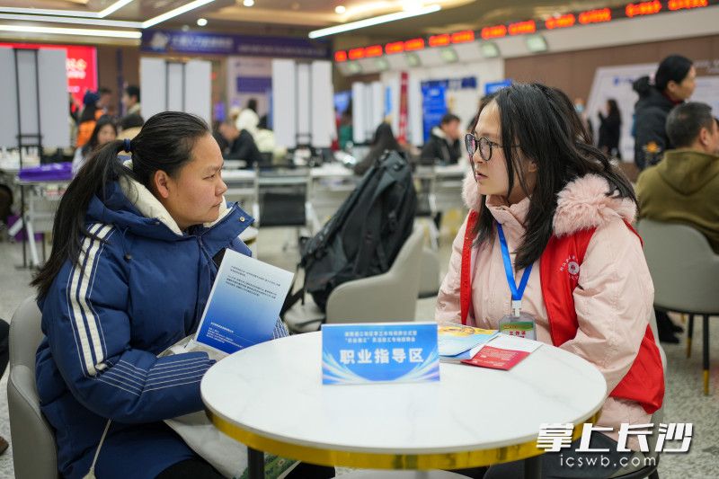 12日，长沙市社区就业服务专员来到现场帮助求职者找工作。