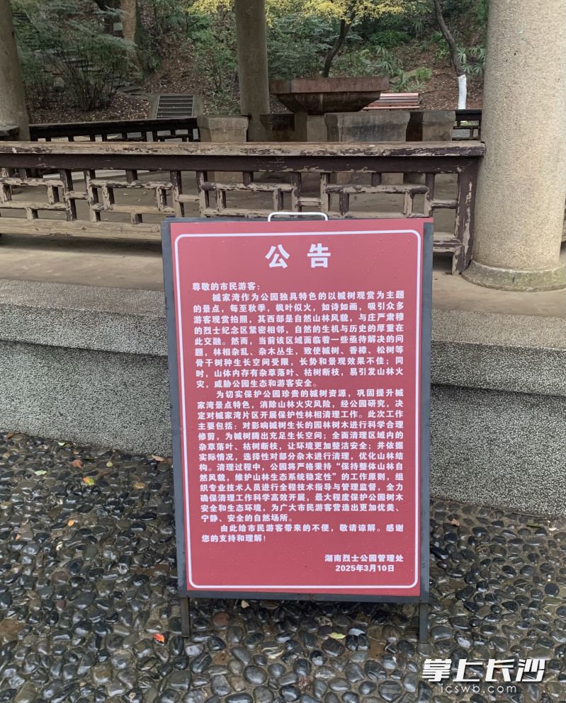 园方贴出的公告。 长沙晚报全媒体记者 邓艳红 摄