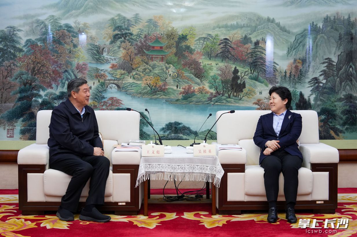 3月17日，省委常委、市委书记吴桂英会见亿利资源集团有限公司党委书记、董事长王文彪一行。 长沙晚报全媒体记者 郭雨滴 摄