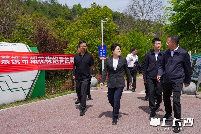 在长株潭绿心跳马片区绿道建设项目现场，吴桂英开展巡林，重点检查森林防火工作。