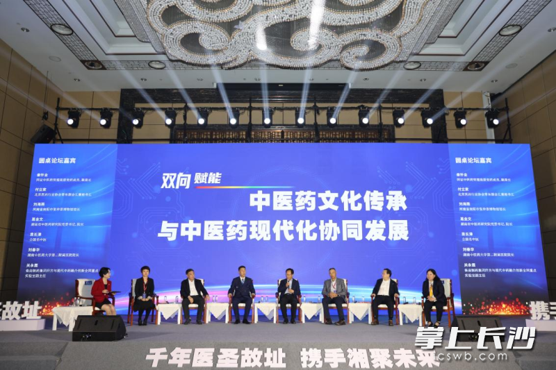 与会专家、学者共同探讨中医药文化传承与中医药现代化协同发展的新路径。 均为长沙晚报全媒体记者杨蔚然、通讯员袁利摄
