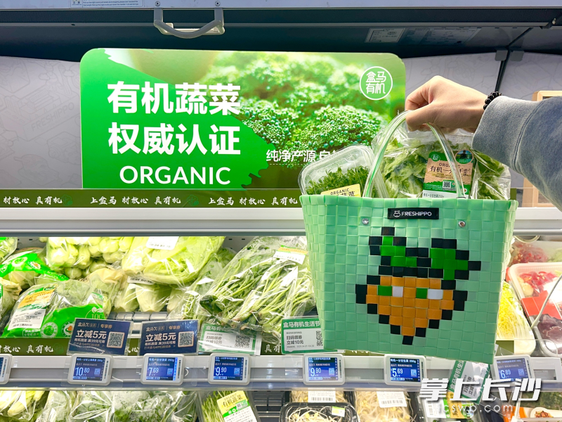 提着菜篮子买有机菜，成为市民环保新时尚。 长沙晚报全媒体记者 范宏欢 摄