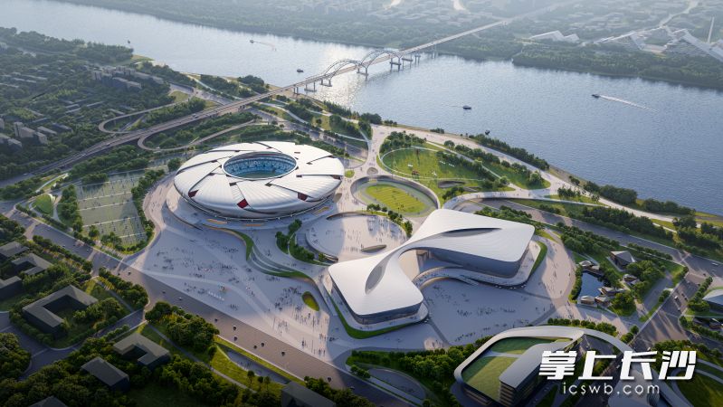 长沙奥体中心东北侧鸟瞰效果图。长沙城发集团 供图