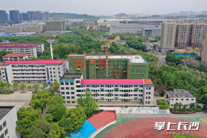 日前，长沙市雷锋学校教学综合楼项目实现主体结构封顶，将全面进入砌筑及装饰装修、机电设备安装阶段。 均为长沙晚报全媒体记者 王志伟 摄