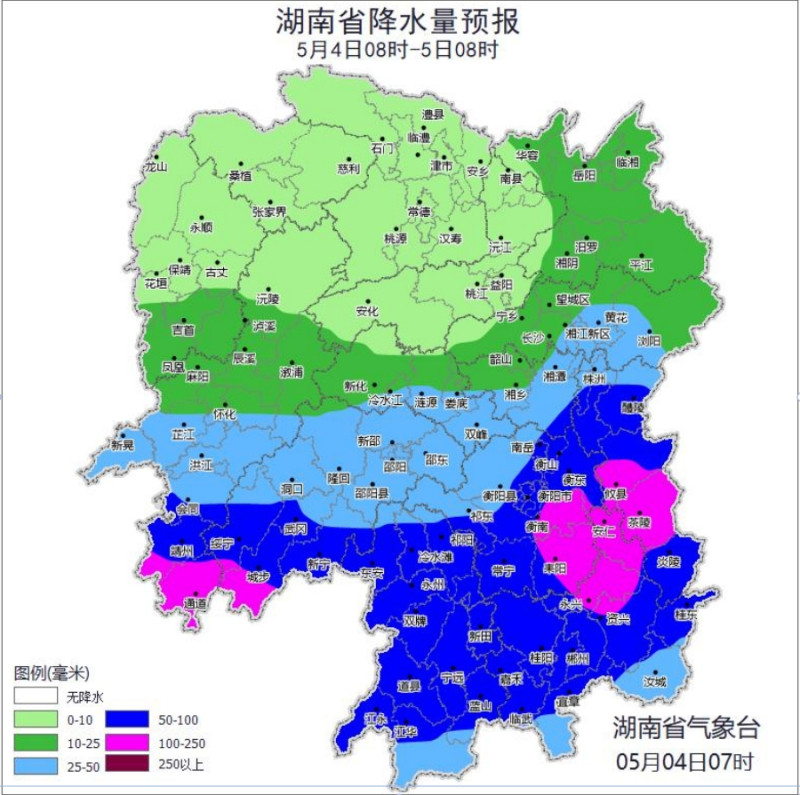 湖南省降水量预报图（5月4日8时到5日8时）