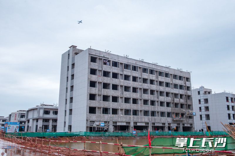 玉湖冷链（长沙）交易中心地块一的D1、D2、D3、D4冷库完成封顶实景图。