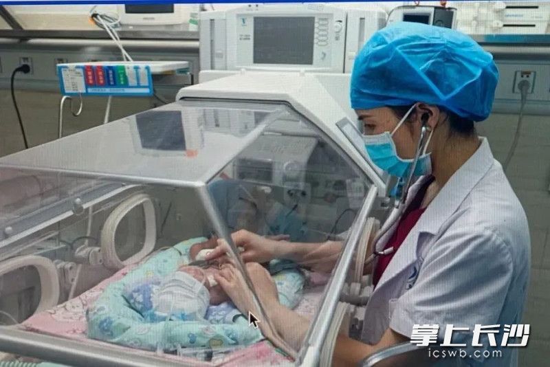 2年前的5月，新生儿科主任、主任医师廖建兰在精心照护早产的小宝宝。