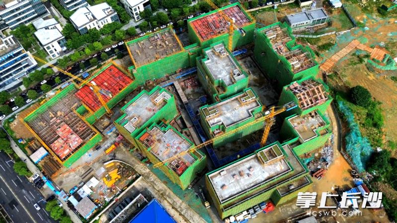 目前，湘江未来科技港项目一期地上主体结构已完成60%的工程量，下一步项目将进入机电安装、二次结构及外立面工程施工，整体预计于今年下半年全面投入使用。 长沙晚报全媒体记者 王志伟 摄