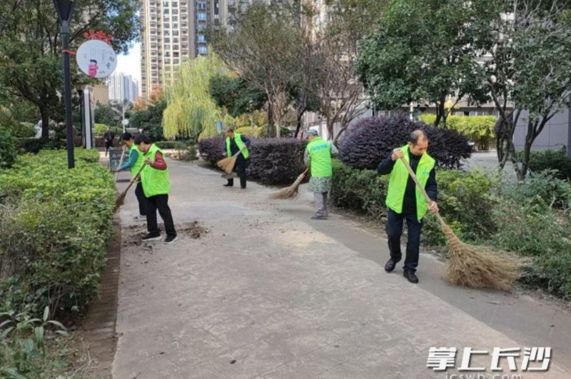 麓山润城小区志愿者积极开展小区环境维护。