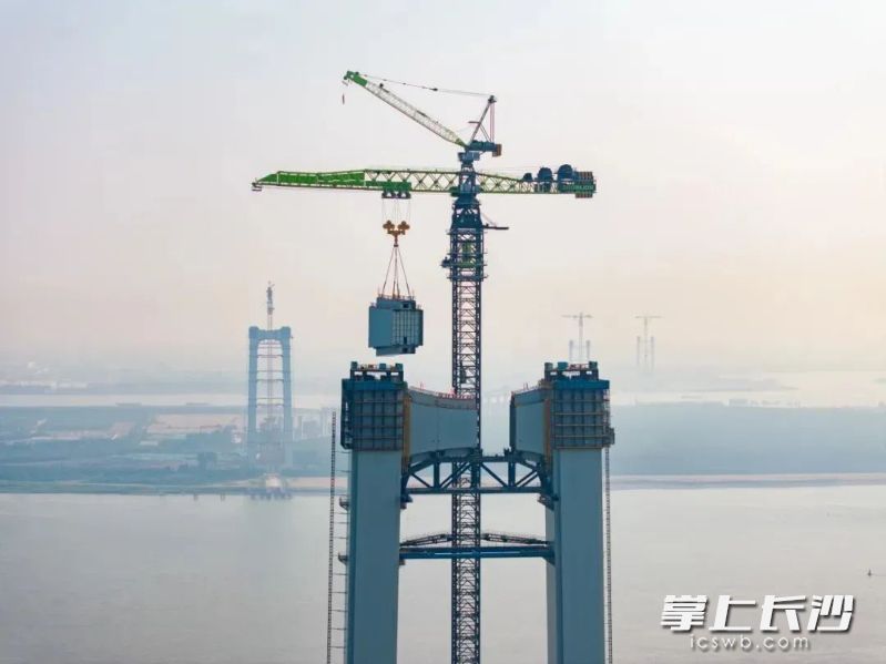 中联重科W12000-450塔机助力张靖皋长江大桥建设。受访者供图