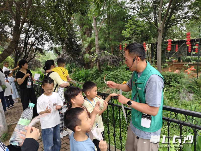 工作人员向小朋友介绍自然世界。