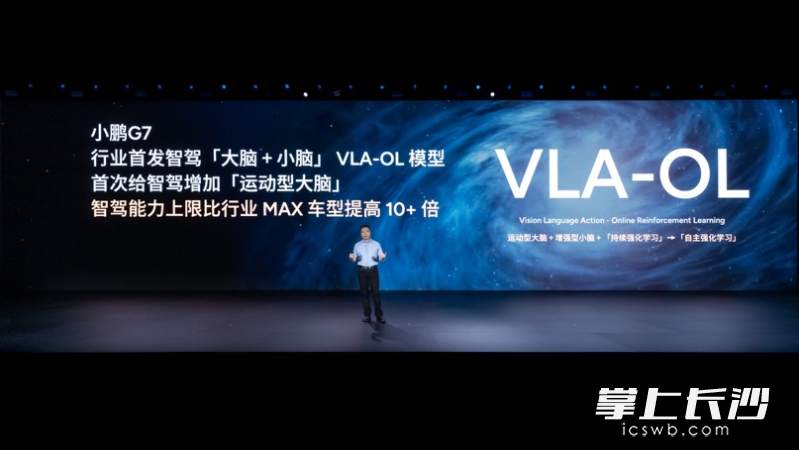 小鹏汽车董事长何小鹏在演讲中阐述小鹏G7的算力优势。