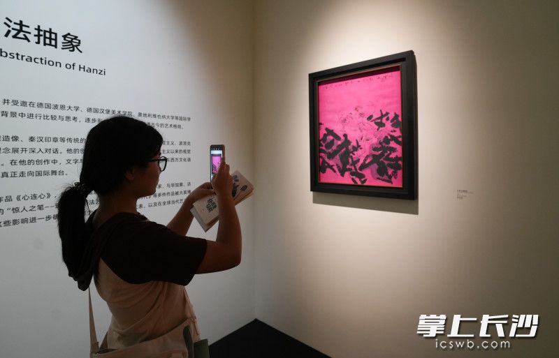 6月12日，游客正在省博物院观看《心象——古干的汉字书法抽象艺术展》展览。