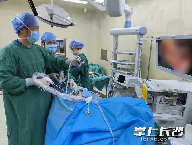 在中南大学湘雅三医院医疗帮扶专家汪金荣的指导下，湘西自治州人民医院泌尿外二科团队成功完成湖南省首例单切口腹腔镜肾癌根治术。 通讯员供图
