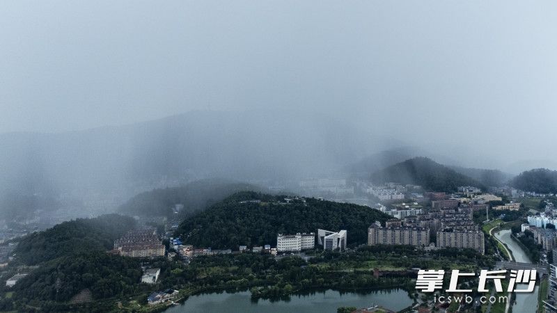 岳麓山上的雨幕。
