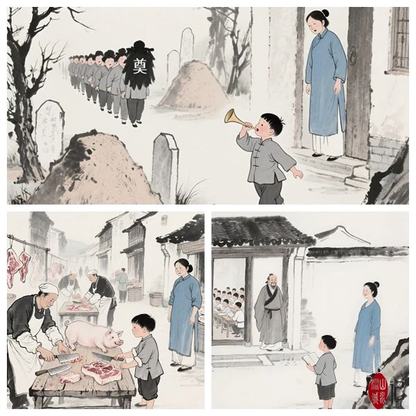 孟母三迁。图片均由AI生成