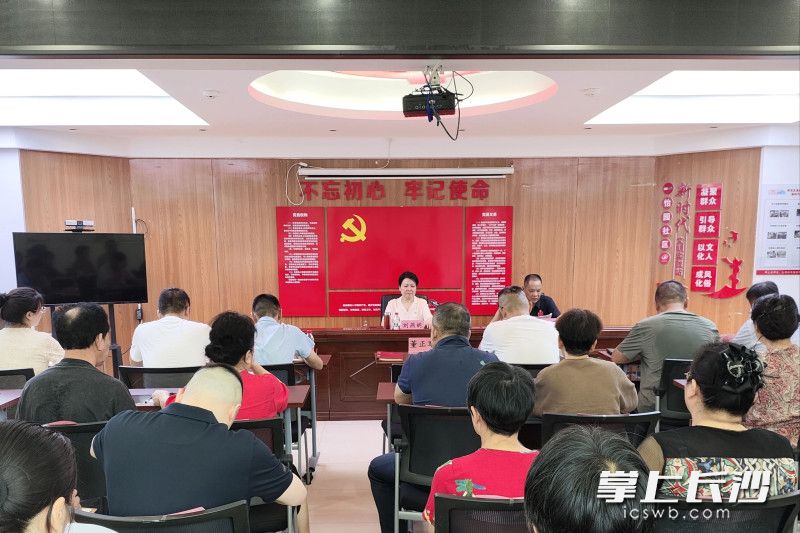7月7日，雨花区委常委、政法委书记刘燕妮来到高桥街道怡园社区，为基层党员干部讲党课。 通讯员 龚乐怡 摄
