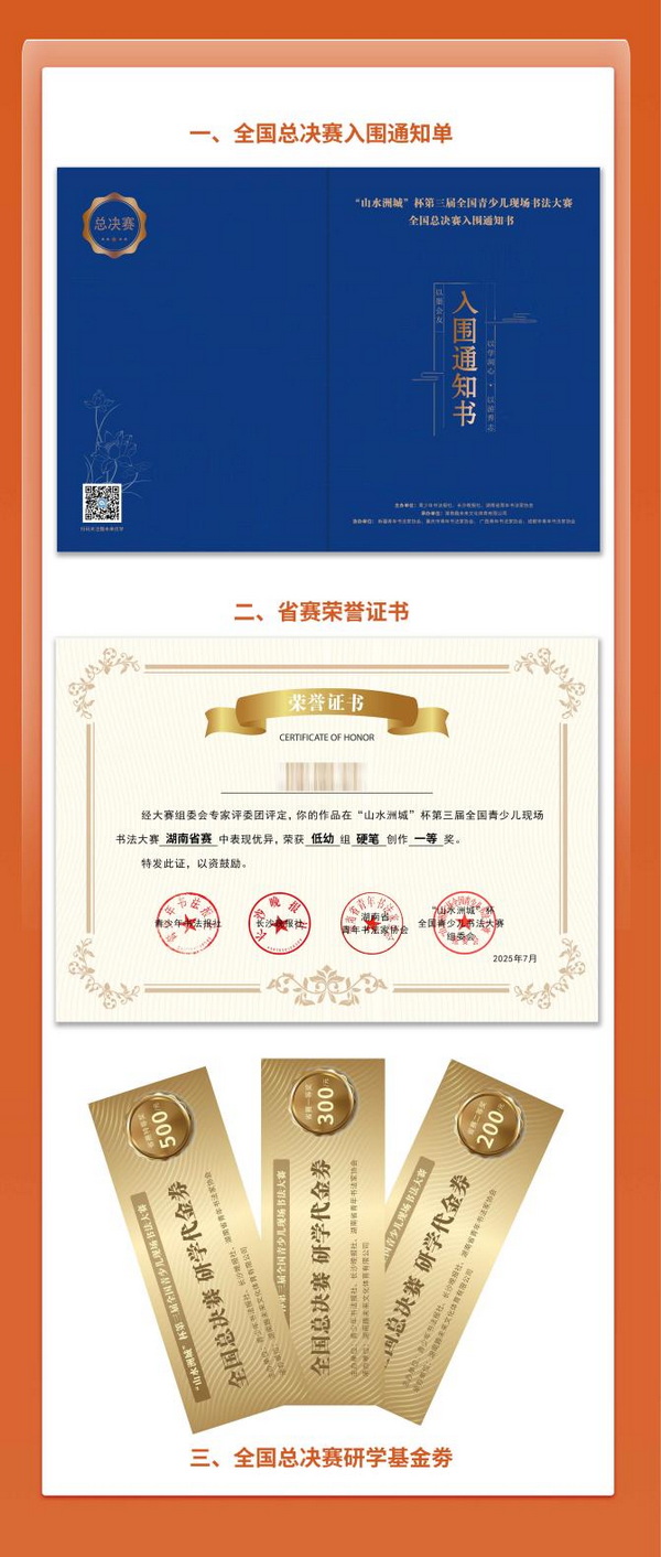 全国总决赛入围通知书等。