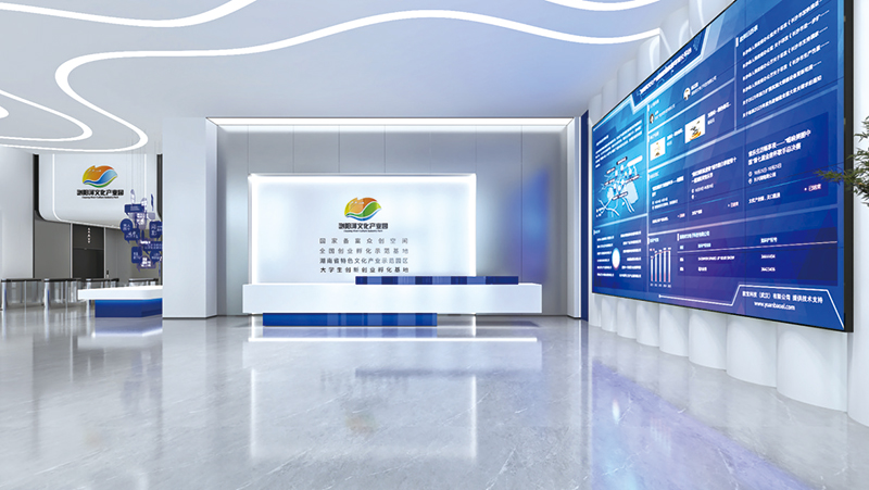 正在建设中的浏阳河文化产业园将于7月下旬揭牌亮相，成为全市性的文化产业集聚区和大学生创新创业潮流地，图为大堂效果图。