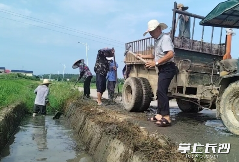 在宁乡市老粮仓镇，片组邻“三长”带领村民们一起疏通渠道，助力粮食生产。  长沙晚报通讯员 黄坚坚 摄