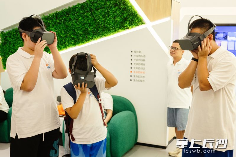 孩子们戴上VR眼镜，体验新奇的科技世界。