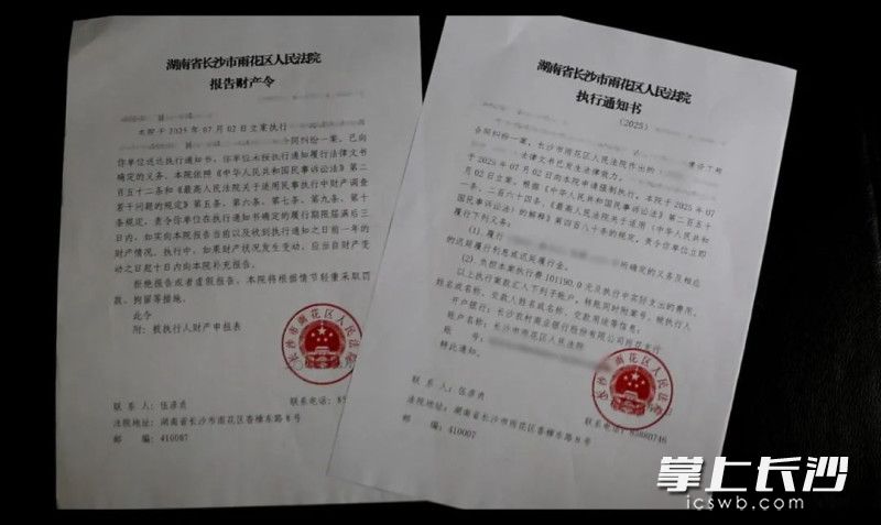 雨花区法院出具执行通知书和报告财产令。