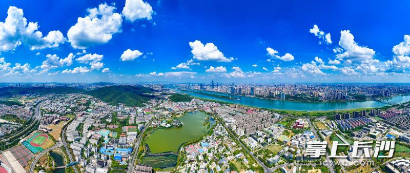 蓝天白云下的河西大学城片区。