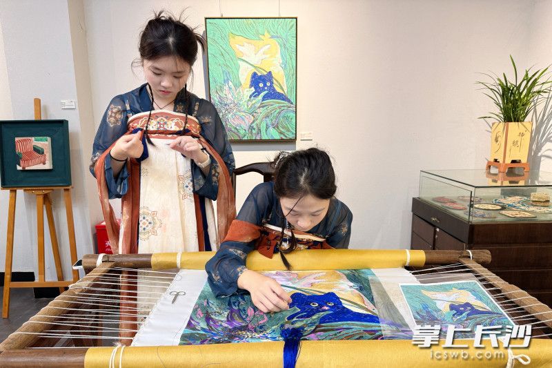 湘绣技艺的现场展示。 湘绣技艺的现场展示。