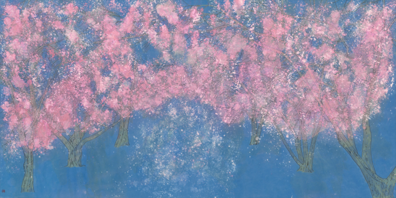 《樱花》  超仁  纸本彩墨  68.5cm×137cm