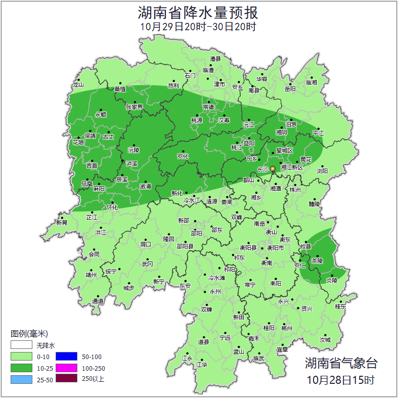 10月29日晚到30日白天，全省有小到中雨。 省气象台供图
