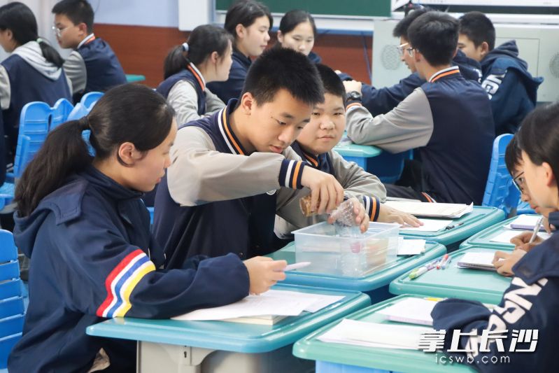课堂上,老师积极引导同学们自己进行探究。长沙晚报通讯员熊玮供图 课堂上,老师积极引导同学们自己进行探究。长沙晚报通讯员熊玮供图