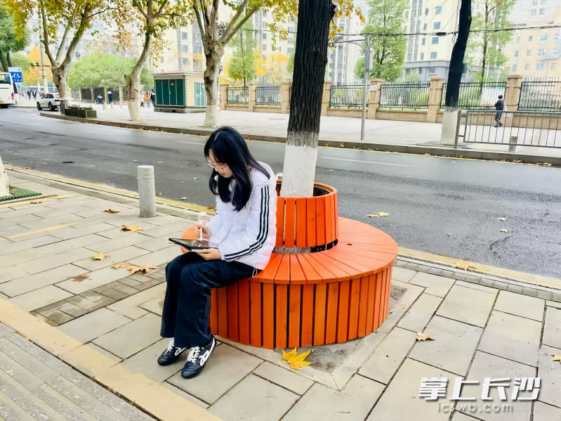 游客用手绘板速写清水塘的初冬。