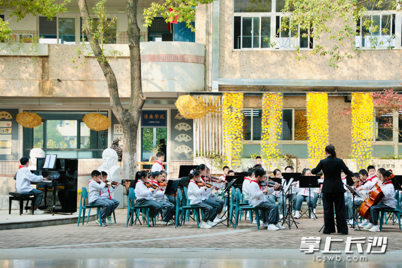 学校交响乐团演奏迎接来访专家嘉宾。 学校交响乐团演奏迎接来访专家嘉宾。