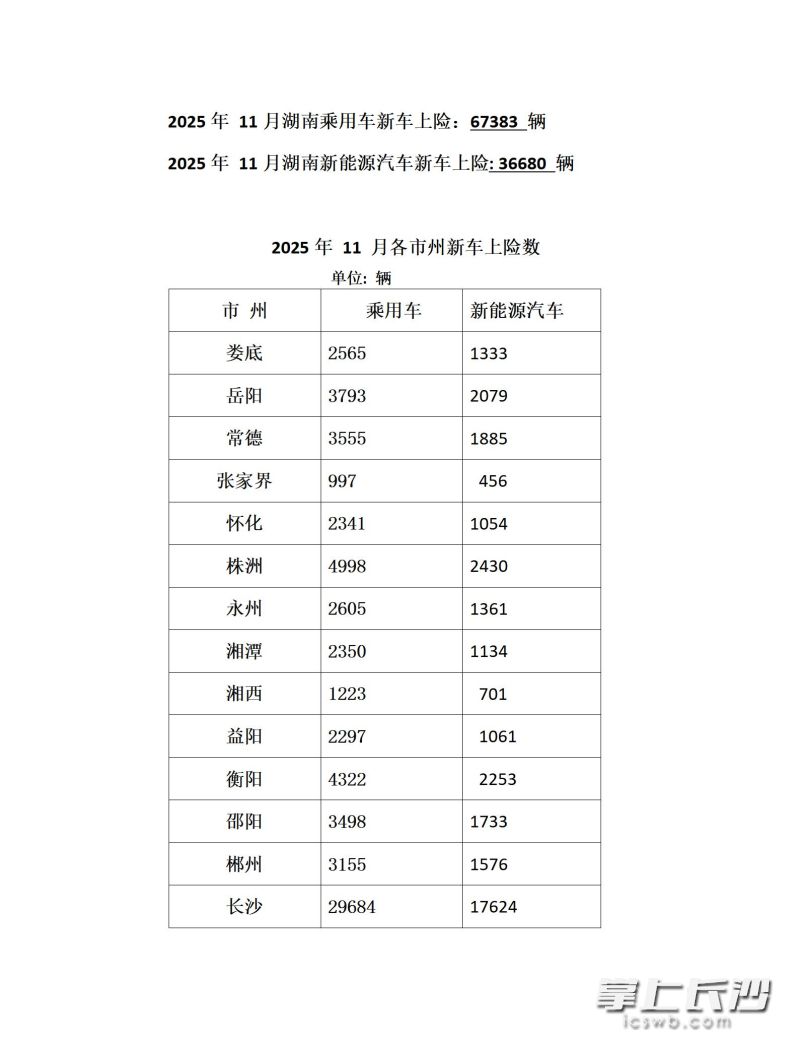 11月湖南各市(州)新车上险量。 数据均来自 湖南省汽车商会、湖南车展组委会 11月湖南各市(州)新车上险量。 数据均来自 湖南省汽车商会、湖南车展组委会