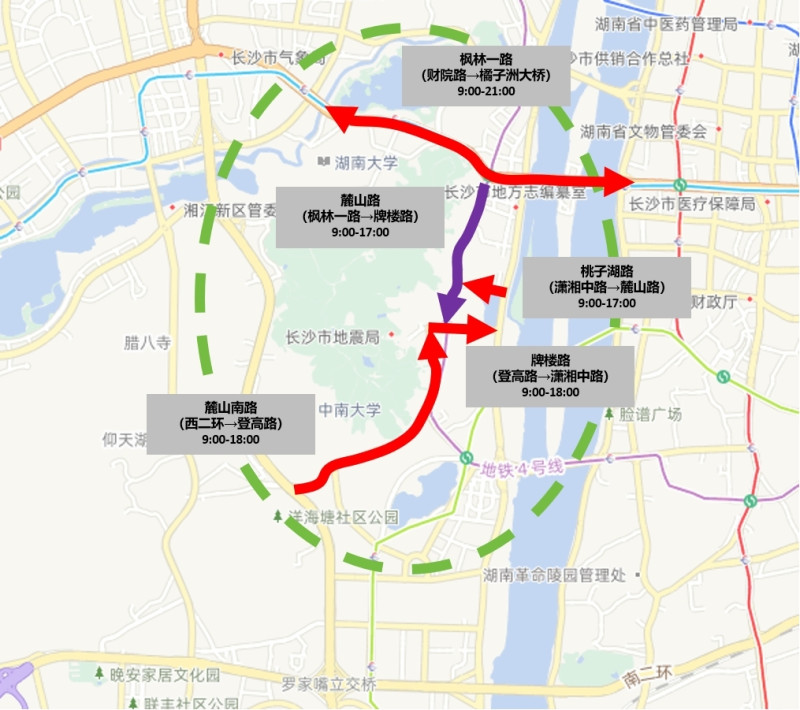 2026年1月1日至1月2日橘子洲-岳麓山景区流量示意图