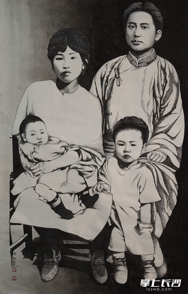 青年画家张丽君的画作《如愿》，青年毛泽东终于与亲人“同框”。受访者供图