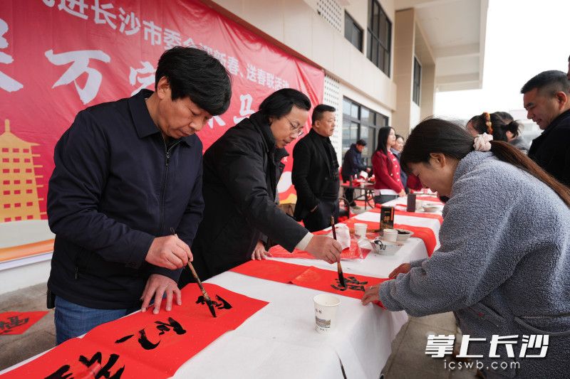 书法家们现场给村民游客们写春联。