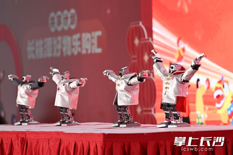 “小博”系列机器人在开幕式上表演。 “小博”系列机器人在开幕式上表演。