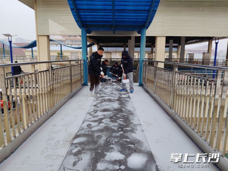 洋湖水厂工作人员在撒盐除冰。 洋湖水厂工作人员在撒盐除冰。