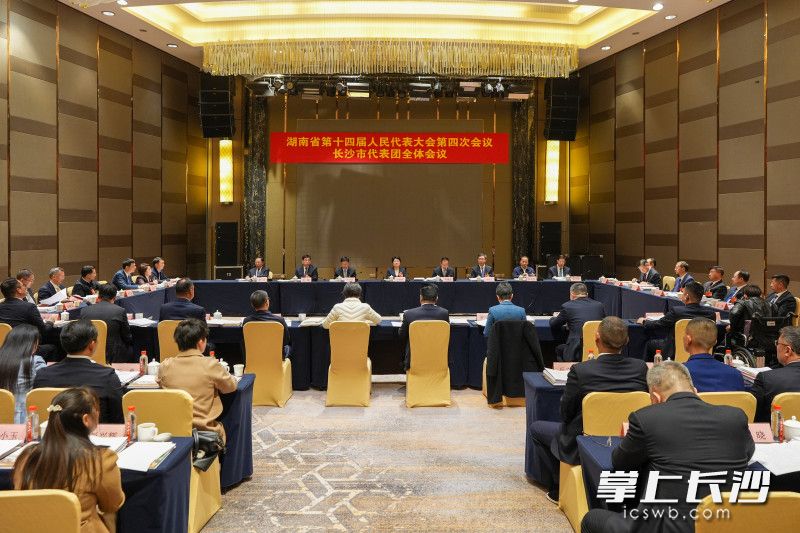 2月2日晚，省十四届人大四次会议长沙市代表团举行第二次全体会议。 长沙晚报全媒体记者 郭雨滴 摄