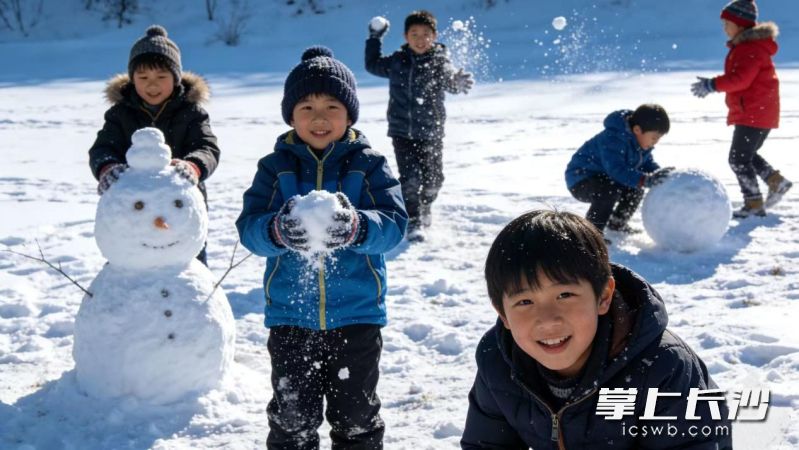 孩子们在玩雪。