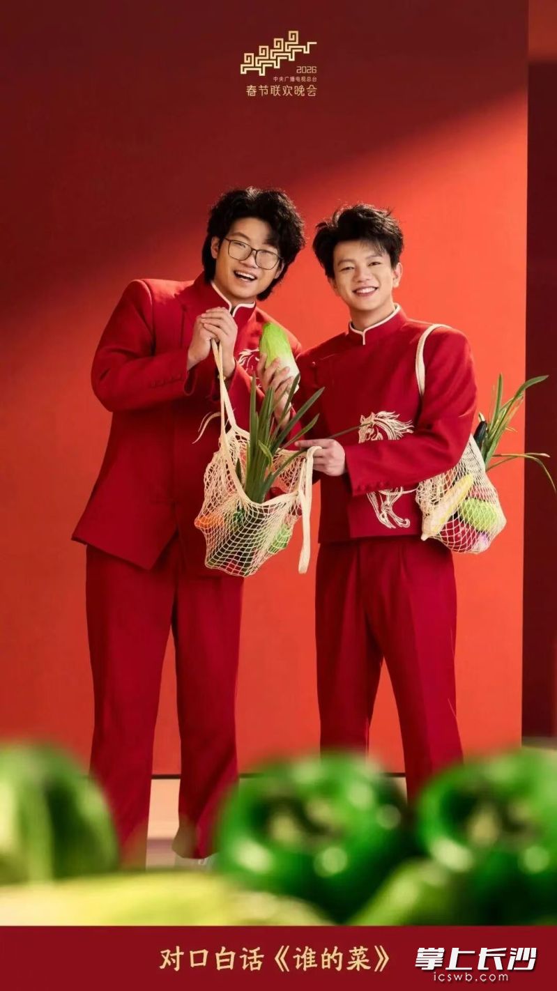 徐浩伦（右）、谭湘文表演对口白话《谁的菜》。  图片均来源于春晚官微