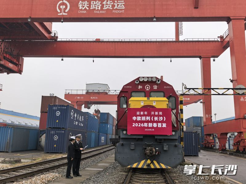 海关工作人员对马年首趟中欧班列（长沙）进行核对监管。 长沙晚报通讯员 林依 供图