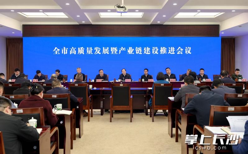 浏阳市高质量发展暨产业链建设推进会议现场。