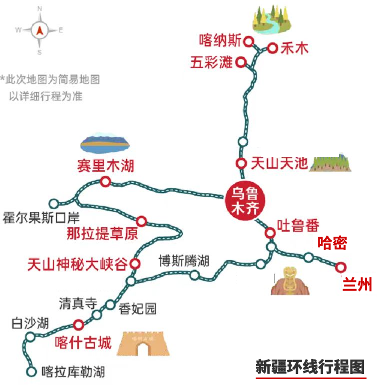 环线行程图：18天环游新疆，从北疆风光到南疆古城，千年丝路入画来。