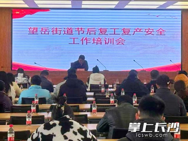 望岳街道组织的复工复产安全培训会现场。
